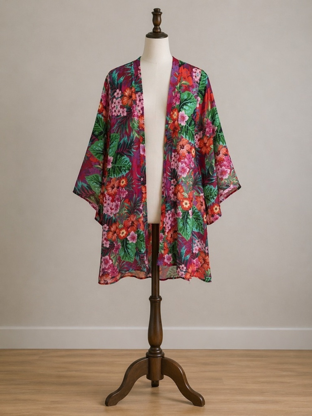 Floral Kimono Cardigan Size Medium Tropical Vacation Resort Beach Coverup